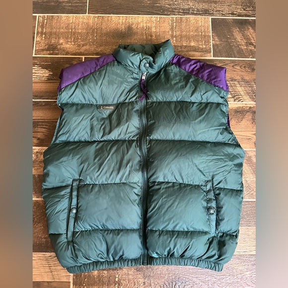 Vintage Columbia90s Goose Down Puffer Vest Mens Large green purple  